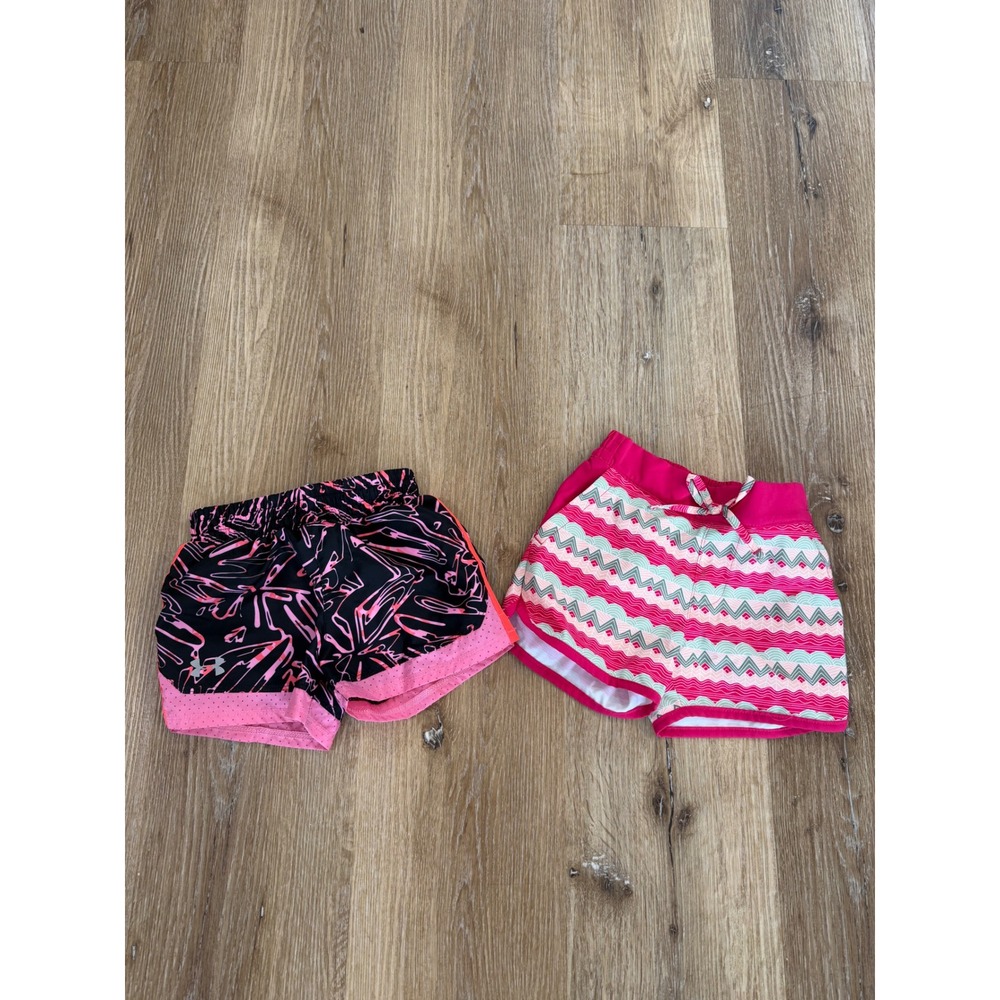 Under Armour Columbia Athletic Shorts Bundle Kids 2T Pink Black Patterned 2pk